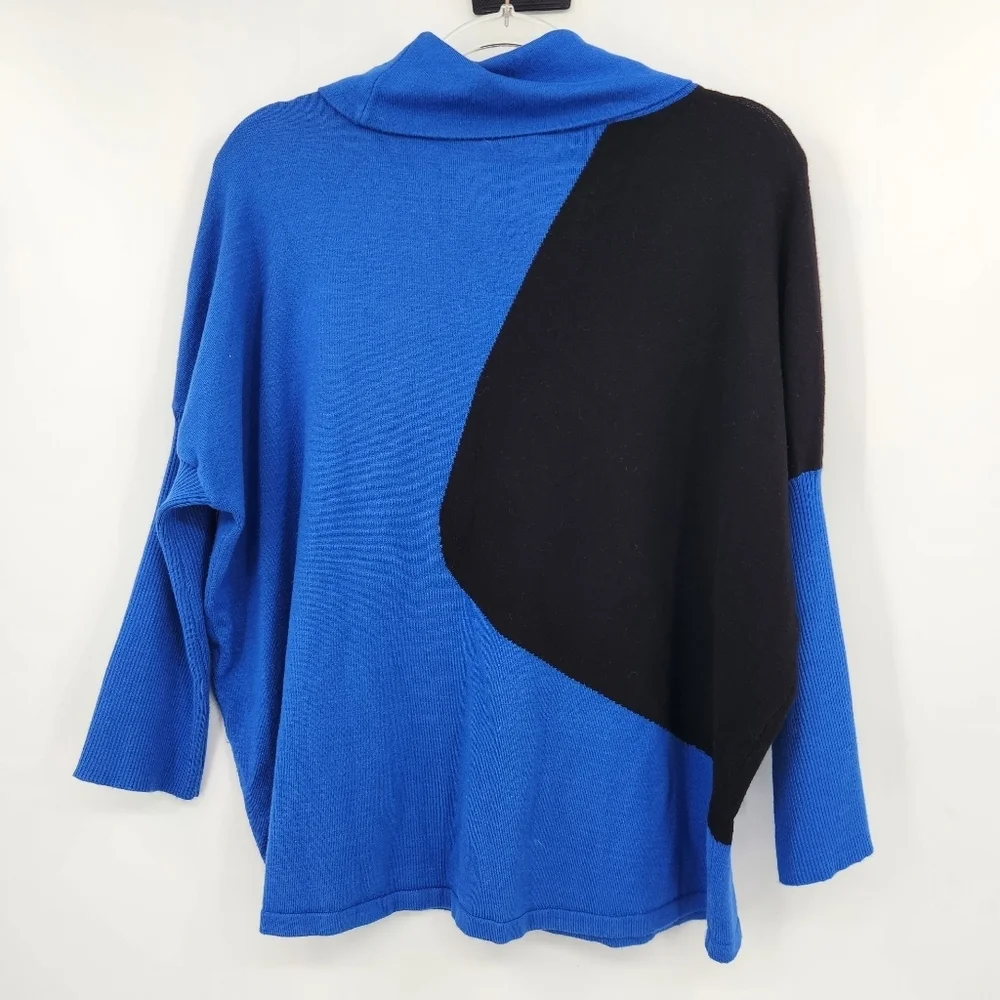 Ali Miles 3/4 Sleeve Knit Turtleneck Top Womens Size XL Black Blue Artsy